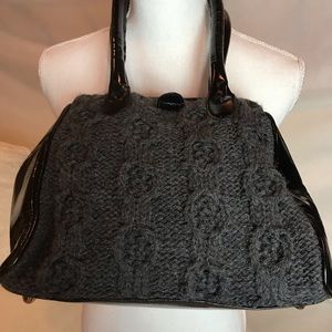 Gray Cable Woven Purse Bag with Black Handles NWOT